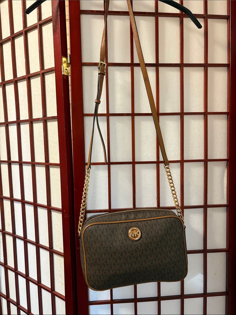 Michael Kors Brown Logo Crossbody with Gold Accent. Very good condition